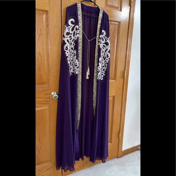 Formal Dress Sizes XL 2XL 3XL 4XL Purple Gold Long Sleeves 2pc Maxi SULTAN Abaya - Picture 13 of 13